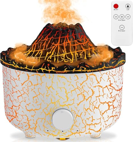 Wandefol Humidificateur effet volcan diffuseur, deux modes de pulvérisation, grand réservoir d'eau de 560 ml, protection contre les coupures de courant, plusieurs modes d'éclairage, avec minuterie