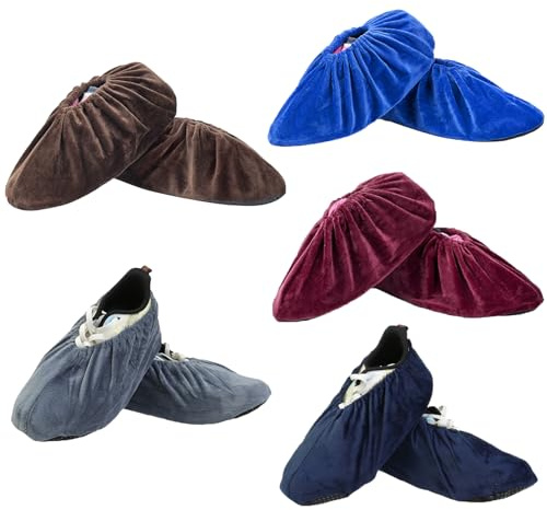 JK Home 5 Pairs Washable Flannel Overshoes Reusable Non-Slip Shoe Protector Covers for Laboratory Computer Rooms & Daily Use Reusable Indoor Elastic Boot Covers