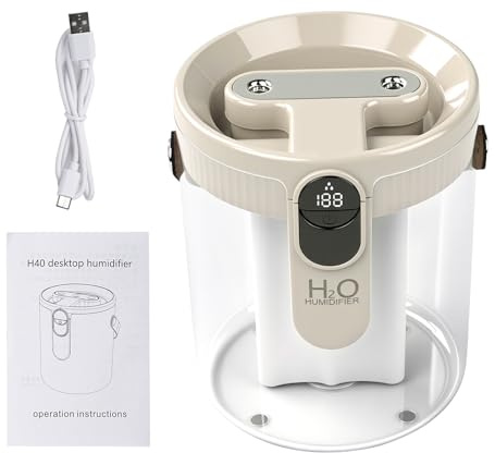Nimomo mini umidificatore, Umidificatore da tavolo beige con due ugelli spray e spina di tipo C