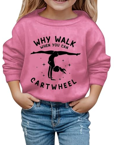 Flicktröja 'Why Walk When You Can' med rund hals långärmade tröjor barn ledig lös passform pullover toppar för flickor, Rosa, 7-8 Years