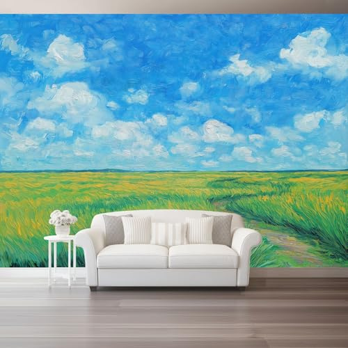 Non-Woven Wallpaper Mural – Modern Art Style Blue Fields Paths Wall Art for Living Room & Bedroom – 250 X 175 Cm Large Wall Mural Photo Wallpaper for Home Interior Decoration