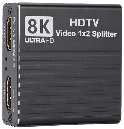 Luocute 8K HDMI Splitter, 1 in 2 Out HDMI 2.1 Splitter Stöder 8K 60Hz 4K 120Hz 1080P 240Hz, med EDID 3D-funktion, Video Selector Boxes för Set Top Box Desktop Laptop