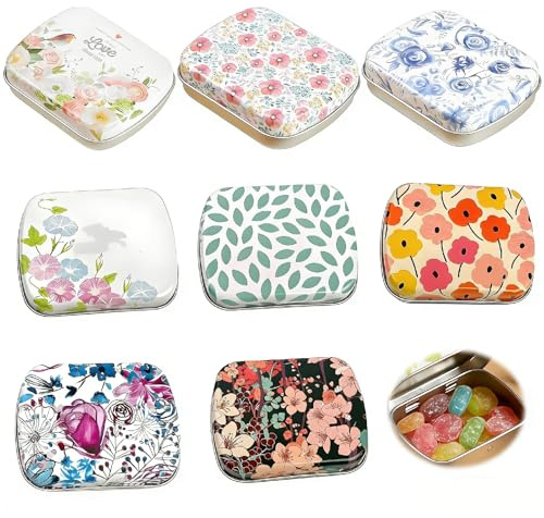 Rayakt 8 Pcs Small Tin Box – Floral Storage Containers, Mini Metal Small Tins with Lids Portable Vintage Boxes for Candy, Jewelry & Beads Coin Organizing Items