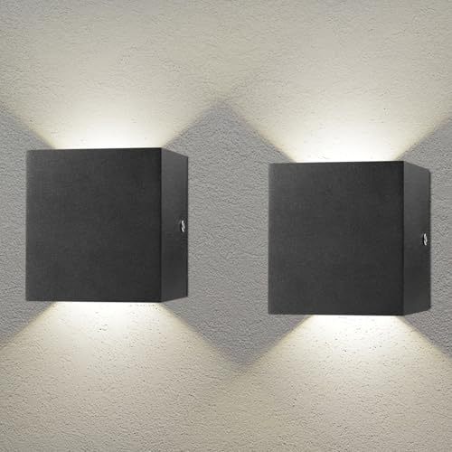 CHEVVY 2 pares de luces LED de 7 W moderno interior 4500 K cuadrado negro | decorativo iluminación exterior para dormitorio, sala de estar