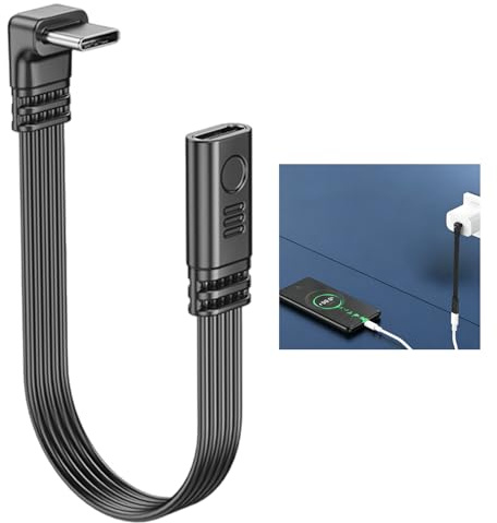 FinalCool Cable Alargador Tipo C 2.0 90 Grados 15cm, USB C Macho a Hembra Plano Cable de Silicona 0.15m, Transferencia de Datos y Carga Rápida, Ángulo Recto, para Laptop, Teléfono Móvil, Tablet