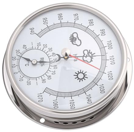 Hamwesh Stazione Meteorologica, Barometro Meccanico Termometro Igrometro 3 in 1, Stazione Meteorologica per Interni Ed Esterni in Acciaio Inossidabile con Design Portatile per Ingresso Giardino Garage