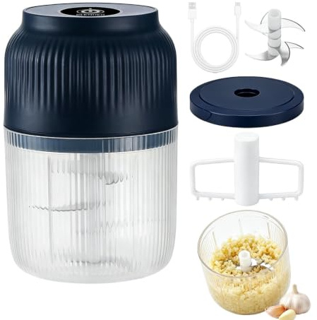 Picadora de Ajo Eléctrica 350 ml, Desmontable, Inalámbrico, Recargable por