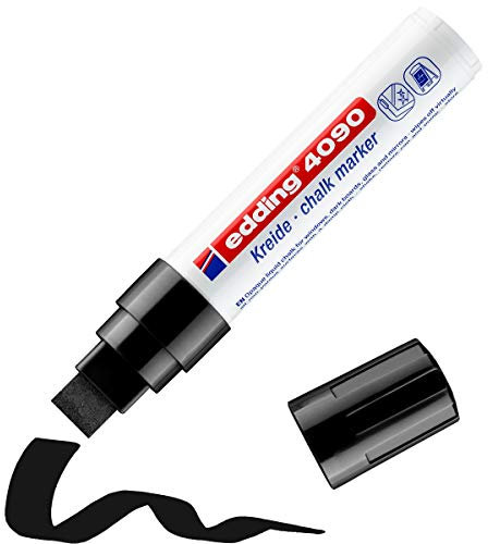 edding 4090 Kreidemarker - schwarz - 1 Kreidestift - Keilspitze 4-15 mm - breiter Kreidestift für Tafel abwischbar - zum Beschriften von Fenster, Glas, Spiegel - Tafelstift mit deckenden Farben