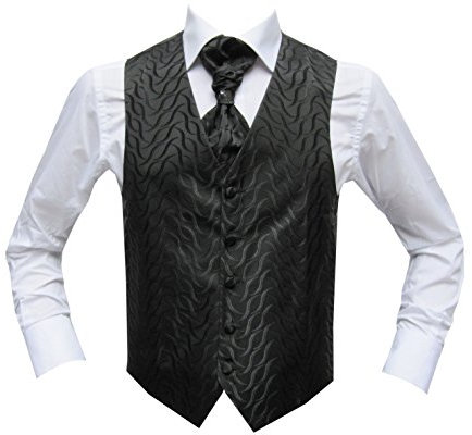 MMUGA Hochzeitwesten Set mit Plastron Schwarz 50