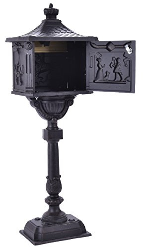 KCHEX Mail Box Heavy Duty Mailbox Postal Box Security Cast Aluminum Vertical Pedestal (Black)