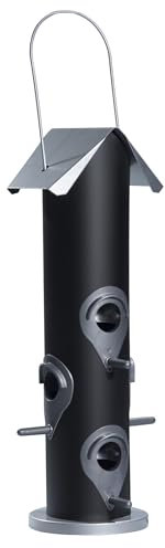 Windhager Futtersäule Saatmischung, Vogelfutterstation Futterspender Vogelfuttersilo, aus Metall, inkl. Aufhängeöse, 13,5 x 13,5 x 35 cm, 06969, Anthrazit