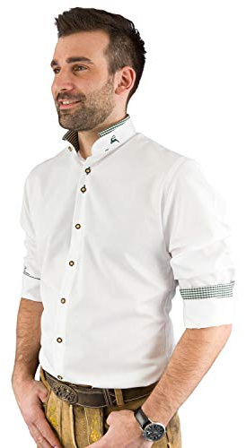 arido Trachtenhemd Herren 2624 255 Baumwollhemd Weiß Grün Kariert Hemd Stehkragen Modern Fit Freizeit Shirt (DE/NL/SE/PL, Numerisch, 40, Regular, Regular, weiß)