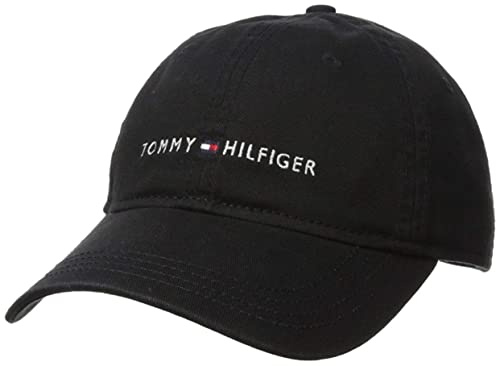 Tommy Hilfiger Men's Logo Dad Baseball Cap, Tommy Black, One Size