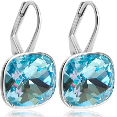 Ohrringe Blau Markenkristalle 925 Silber Türkis Aquamarine Kissenschliff NOBEL SCHMUCK