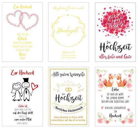 Edition Seidel Set 6 exklusive Hochzeitskarten mit Umschlägen. Glückwunschkarten Klappkarten Doppelkarten Grusskarten zur Hochzeit Hochzeitskarte Spruch Karte für Brautpaar sie ihn