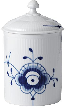 Royal Copenhagen 1028381 - Tarro de galletas estriado azul, diámetro 3.9 x 6.7 pulgadas (10 x 17 cm), recipiente para regalo de boda