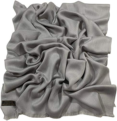CJ Apparel Silbergrau Normallack Design Nepalesischer Fransenschal Schal Stola Wrap Pashmina NEU