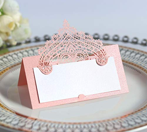 Yulakes 50Tlg Krone Tischkarten Platzkarten Namen Platz Karten Namenskarten Namensschild Namenskärtchen Tischkärtchen Sitzkarte für Geburtstag Hochzeit Taufe Party Weihnachten (pink)
