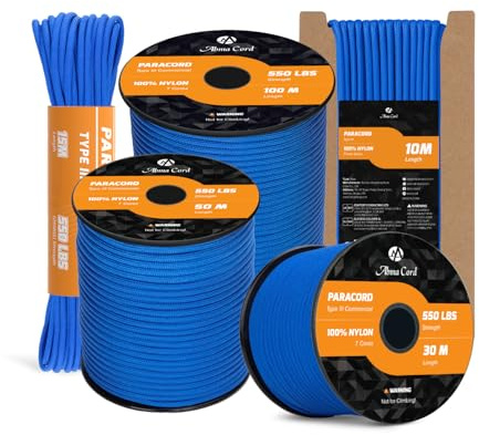Abma Cord 4mm Paracord 550 Nylon Cuerda 30m Tipo III 7 Hebras Paracaídas | Max 250 kg(550lbs), Exterior, Bricolaje , Camping