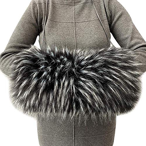 Women Cozy Hand Muffs Faux Raccoon Fur Cold Hand Winter Wedding Arm Warmer With Shoulder Strap Black White
