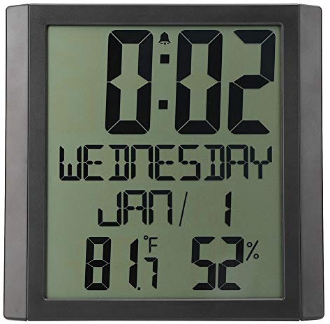 EVTSCAN TS‑8608 Multifunctional Electronic Wall Clock Digital Indoor Thermometer and Hygrometer with Humidity Guage for Home, Office, Greenhouse
