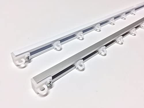 GLOBALCORPORATION Binario per tende a soffitto in alluminio bianco e argento con scorrevoli da interno bastone per tendaggi moderni scorrimento manuale strappo completo (180 Centimetri, ARGENTO)