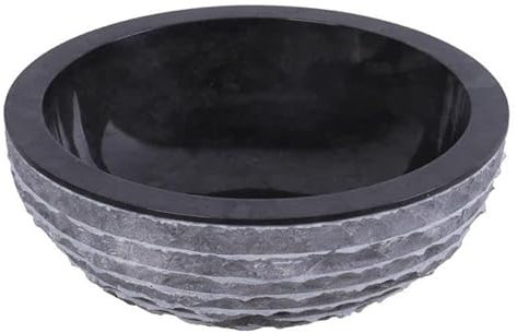 Vasque marbre ronde forme bol Ø40cm finition intérieure lisse, finition extérieure lignes épaisses. Vasque marbre à poser NOIR ronde bol