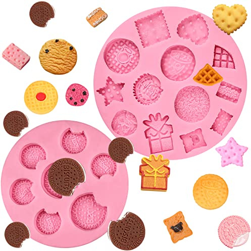 IKOJING Cookie Fondant Molds, Mini Cake Decorating Silicone Mold Set of 2, Perfect for Cupcake Toppers, Cookie Dough, Sugar Craft Glue, Candy Chocolate, Flower Paste, Clay, Resin, Gypsum