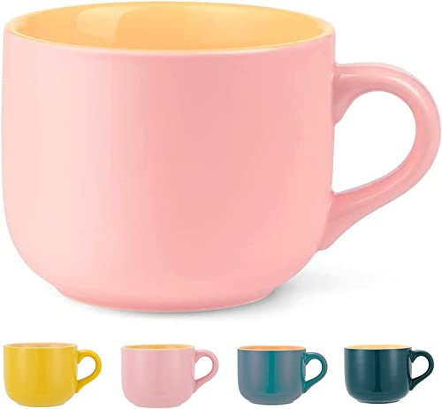 Taza de Café y Té Cerámica 600 ml, Taza de Desayuno con Asa, Taza Grande de Capuchino y Leche de Porcelana, Taza XL para Cereales