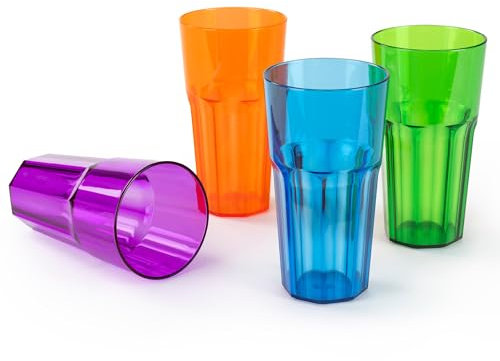LIVIVO Set of 4 Plastic Tumbler | BPA Free Premium Quality | Beautiful Colors | Stackable Design| Perfect for Picnic,Camping, Kids Party, Caravan, Indoor & Outdoor | 600ml Capacity (Pack of 4)