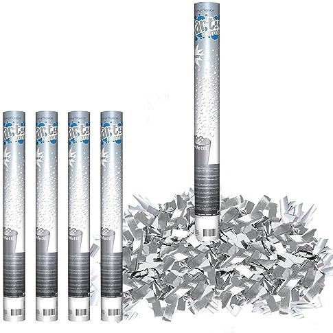 Krause & Sohn 4 Confetti Shooter Konfetti Kanone 60 cm lang Party Popper Geburtstag Hochzeit Deko Party-Deko Party-Zubehör (Silber)