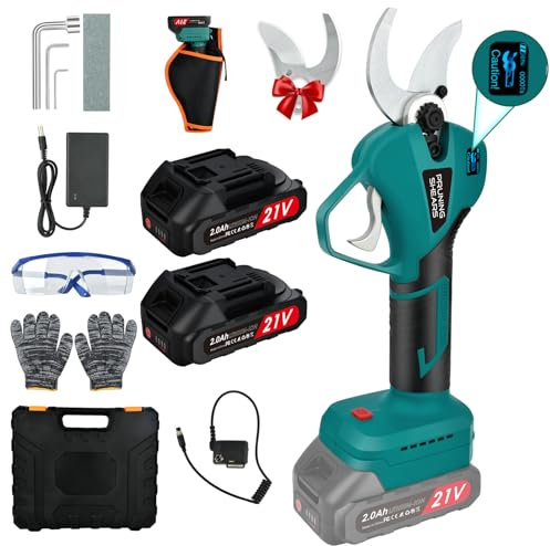 Vothen 4CM forbici potatura elettriche professionali, 2 batterie da 2Ah LCD, Taglio progressivo forbice cesoia da potatura a batteria con fodero per Olivo, Vigneto Pruning Tool, Blue