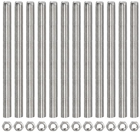 QUARKZMAN 12 Stück M14 x 200mm Voll Gewindestange 304 Edelstahl Gewindestangen Rechtshänder Gewindestäbe Gewindestifte Stabbolzen mit 12 Stück Sechskantmuttern 2mm Gewinde Abstand