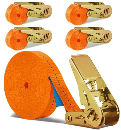 MOYKSRR Cinghie di Fissaggio a Cricchetto, 4 Pezzi Cinghia di Tensione, Cinghie di Fissaggio da 6m, Larghezza 25 mm, Carico Resistenza Fino a 800 kg - Cinghie a Cricchetto per Fissaggio del Carico