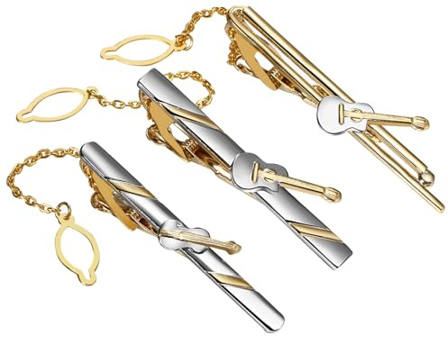 JewelryWe Slipsnål för män, 2,4 cm bred mässing polerad slipsklämma slipsnålar slipsklämma, guld silver, rostfritt stål