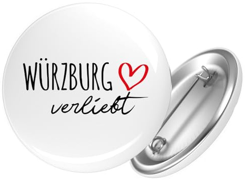 Huuraa Button Würzburg verliebt Geschenk | 59mm Pin Accessoire rund mit Sicherheitsnadel Ansteckbutton Accessoire Anstecknadeln für Jacken Rucksäcke