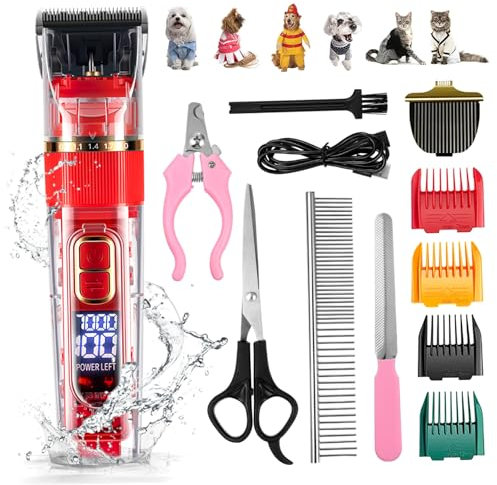 Kisangel Wiederaufladbare Cordless Hundetrimmer Für Hunde Katzen Mit Led-Bildschirm Und Abwaschbarem Gehäuse Für Pet Haarschnitt