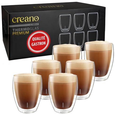 Creano Bicchieri da Cappuccino o Tè Doppia Parete 400 ml – Set 6 Pezzi, Vetro di Qualità Gastronomica, 100% Lavabile in Lavastoviglie, Catering Business Affari - Innovatzione 2024