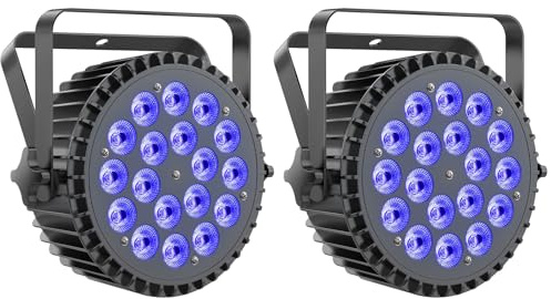 Ukfog 2PCS RGBWA UV Focos Par LED 200W, 18 LED Luces Escenario 7/10CH con Estroboscópica y Activación Sonido, Luces Discoteca para Espectáculos Bares Fiestas Bodas Halloween