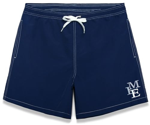 MEILONGER Pantaloncini da Bagno per Uomo, Boxer Brevi Traspiranti da Nuoto, Allenamento Con Elastici Regolabili, Cordino e Fodera a Rete (Blu Profondo, M)