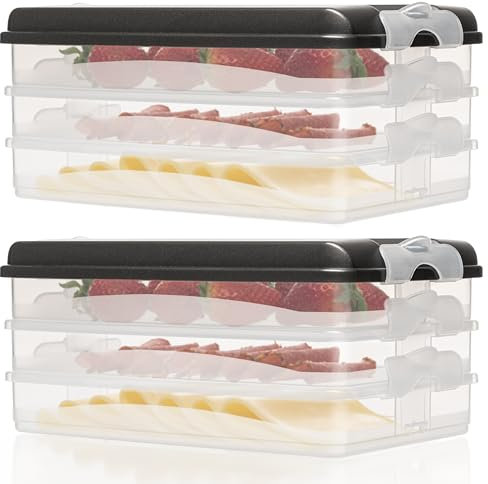 Hausfelder Aufschnittdosen für Kühlschrank, Aufschnittbox stapelbar, Kühlschrank Organizer mit Deckel (Anthrazit, 8-teilig)