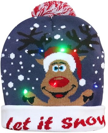 Colexy Gorros Navideños con Luces LED Gorro Tejido de Navidad Gorro de Navideños Unisex Sombrero de Navidad de punto LED Gorros de invierno para hombres mujeres niños niñas Fiestas (F)