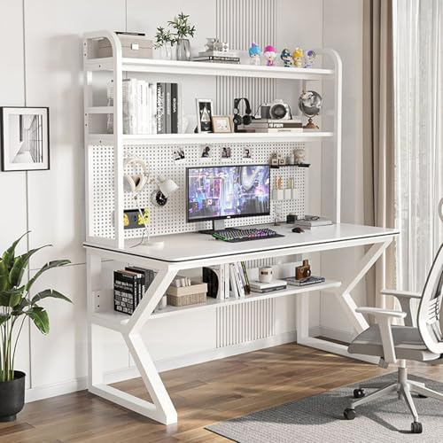 Scrivania Gaming, Scrivania con Libreria, Scrivania da Gioco con Portaoggetti, Scrivania Grande, Scrivania for La Casa con Combinazione di Libreria Integrata, Ideale for Spazio di Lavoro e Studio