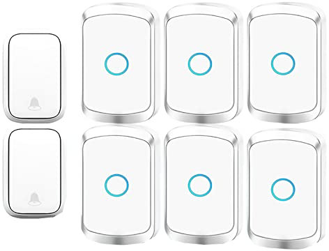Sonnette sans fil à 2 boutons poussoirs, kit de carillon de porte sans fil enfichable étanche avec portée de 150 m, 60 mélodies, volume à 5 niveaux, idéal pour la sonnette d'entrée de porte enfichable