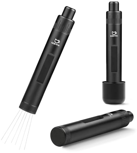 MEION Retractable WDT Espresso Distribution Tool Espresso Stirrer Tools, 0.35mm 6 Needles Coffee Distributor with Extra 6 Replaceable Needles, Espresso Machine Accessories for Barista (Black, V2)