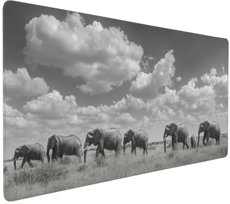 Gaming Mauspad XXL schwarz und weiß Mousepad 1000x500x4mm Elefant Verlängertes Mauspad Schreibtischauflage,Genähte Kanten Mauspad,Verbessert Präzision Geschwindigkeit Wasserdicht Geeignet Büro Decor