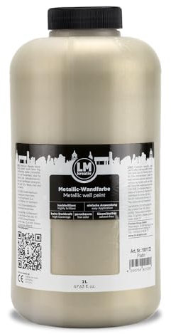 LM-Kreativ Metallic-Wandfarbe 2L - Platin - Wasserbasierte, hochdeckende Metallic- und Glitzerfarbe für stilvolle Innenräume. Küchenfarbe und Möbelfarbe für kreative DIY - Wandgestaltung