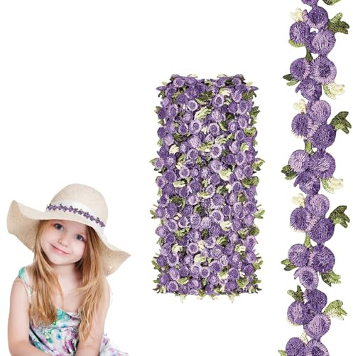 5 Yards/4.57 Meter Spitzenband,Blumen Borten und Bänder Nähen Bordüre Stoff Spitzenborte Blumen Selbstklebende Bordüre,für Bänder Basteln Deko Adventskranz Geschenkpapier Hochzeit (Lila)