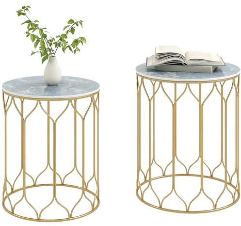 Outsunny Round Coffee Table Set of 2, Modern Nesting Tables with Ceramic Tile Top, Small End Tables, Indoor Outdoor Side Table with Metal Frame for Living Room, Bedroom, Patio, Balcony, Multicoloured