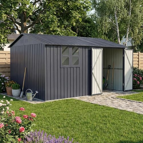 Albatros Gerätehaus 3XL RAL7016 | 371x304x201cm, 22,6m³, abschließbar | Gartenhaus & Geräteschuppen, inkl. Schloss & Werkzeughaken, verzinktes Metall, wetterfest, Anthrazit, robust, langlebig